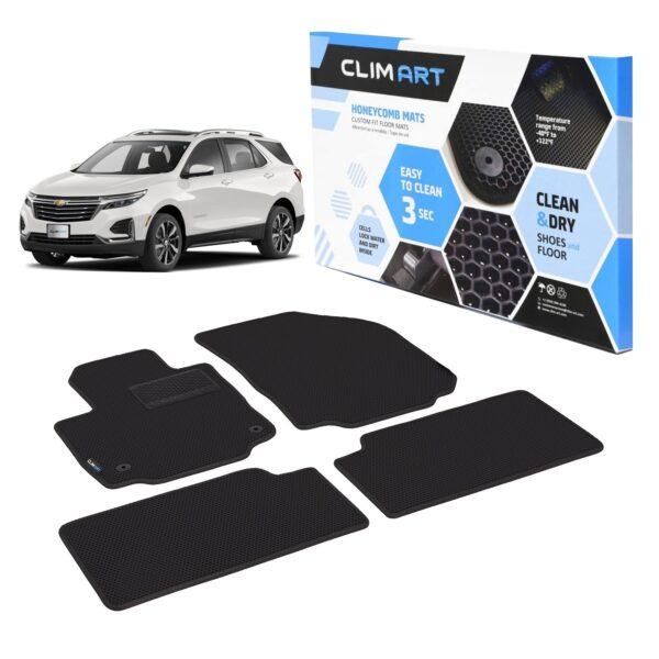 CLIM ART Honeycomb Custom Fit Floor Mats for Chevrolet (Chevy) Equinox 2018-2022, 1&2 Row, Car Mats Floor Liner, All-Weather, Car Accessories Man & Woman, Black/Black - FL011418113