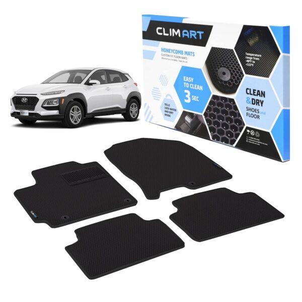 CLIM ART Honeycomb Custom Fit Floor Mats for Hyundai Kona 2018-2022, 1&2 Row, Car Mats Floor Liner,All-Weather, Car Accessories Man&Woman,Black/Black - FL011418123