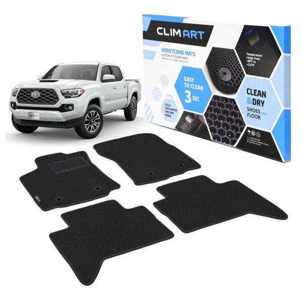 CLIM ART Honeycomb Custom Fit Floor Mats for Toyota Tacoma 2018-2022 Double Cab, 1&2 Row, Car Mats Floor Liner, All-Weather, Car Accessories Man & Woman, Black/Black - FL011418127