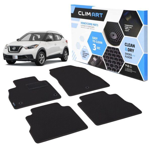 CLIM ART Honeycomb Custom Fit Floor Mats for Nissan Kicks 2018-2022, 1&2 Row, Car Mats Floor Liner, All-Weather, Car Accessories Man & Woman, Black/Black - FL011418191