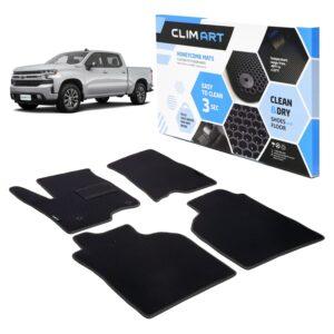 CLIM ART Honeycomb Custom Fit Floor Mats for Chevy Silverado 1500 2019-2020 Crew Cab, 1&2 Row, Car Mats Floor Liner, All-Weather, Car Accessories for Man & Woman, Black/Black - FL011419003