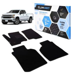 CLIM ART Honeycomb Custom Fit Floor Mats for Chevrolet (Chevy) Silverado/GMC Sierra 2019-2021 Double Cab, 1&2 Row, Car Mats Floor Liner,All-Weather, Car Accessories Man&Woman,Black/Black - FL011419004