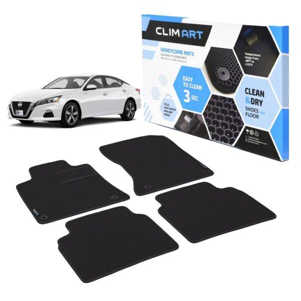 CLIM ART Honeycomb Custom Fit Floor Mats for Nissan Altima 2019-2022, 1&2 Row, Car Mats Floor Liner, All-Weather, Car Accessories Man & Woman, Black/Black - FL011419019