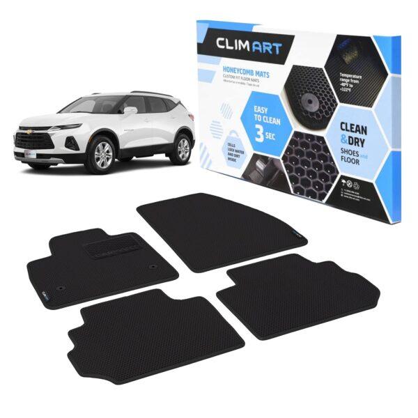 CLIM ART Honeycomb Custom Fit Floor Mats for Chevrolet (Chevy) Blazer 2019-2022, 1&2 Row, Car Mats Floor Liner, All-Weather, Car Accessories Man & Woman, Black/Black - FL011419131