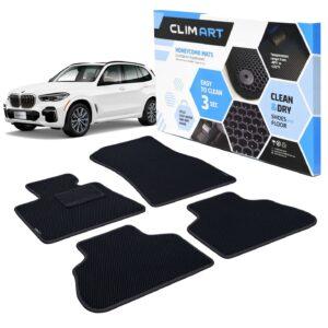 CLIM ART Honeycomb Custom Fit Floor Mats for BMW X5 2019-2022, 1&2 Row, Car Mats Floor Liner, All-Weather, Car Accessories Man & Woman, Black/Black - FL011419190