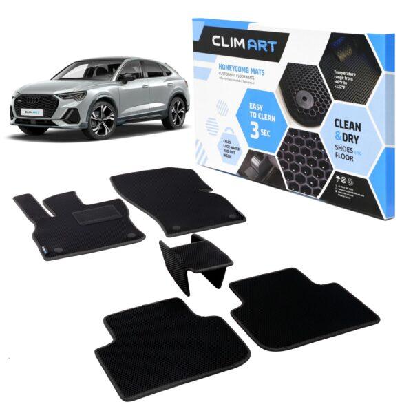 CLIM ART Honeycomb Custom Fit Floor Mats for Audi Q3 SPORTBACK 2020-2021, 1&2 Row, Car Mats Floor Liner, All-Weather, Car Accessories Man & Woman, Black/Black - FL011420101