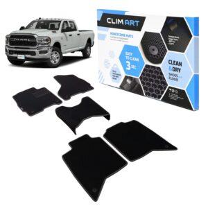 CLIM ART Honeycomb Custom Fit Floor Mats for Dodge Ram 2500, 3500 Crew Cab 2019-2021, 1&2 Row, Car Mats Floor Liner, All-Weather, Car Accessories Man & Woman, Black/Black - FL011420104