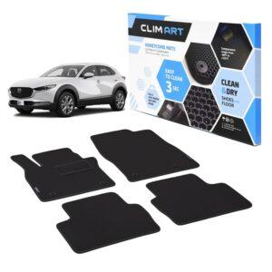 CLIM ART Honeycomb Custom Fit Floor Mats for Mazda CX-30 2020-2022, 1&2 Row, Car Mats Floor Liner, All-Weather, Car Accessories Man & Woman, Black/Black - FL011420117