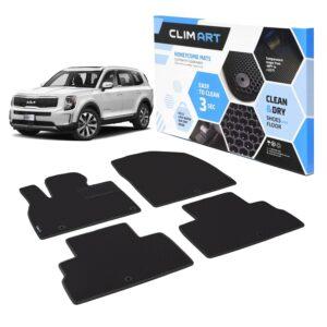 CLIM ART Honeycomb Custom Fit Floor Mats for Kia Telluride 2020-2022, 1&2 Row, Car Mats Floor Liner, All-Weather, Car Accessories Man & Woman, Black/Black - FL011420132