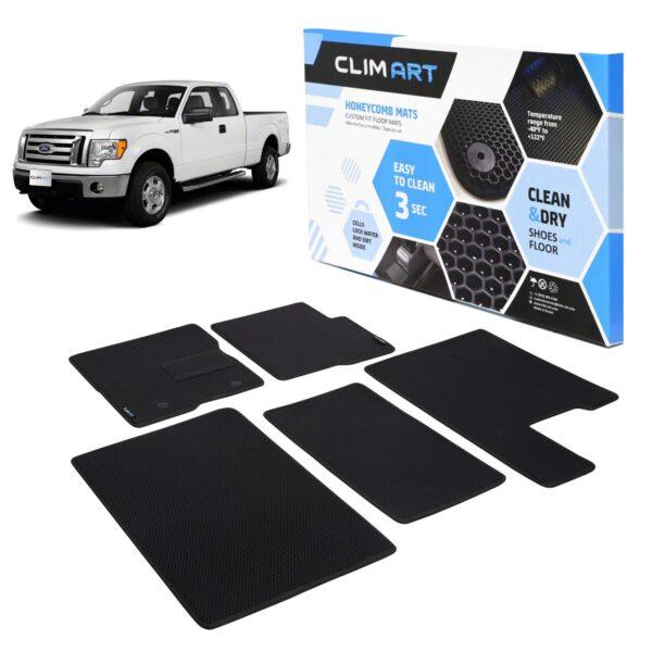 CLIM ART Honeycomb Custom Fit Floor Mats for Ford F-150 2010-2014 SuperCrew, 1&2 Row, Car Mats Floor Liner, All-Weather, Car Accessories for Man & Woman, Black/Black - FL011509010