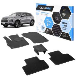 CLIM ART Honeycomb Custom Fit Floor Mats for Mitsubishi Outlander Sport 2011-2021, 1&2 Row, Car Mats Floor Liner, All-Weather, Car Accessories Man & Woman, Black/Black - FL011511046