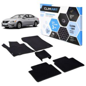 CLIM ART Honeycomb Custom Fit Floor Mats for Nissan Altima 2013-2015, 1&2 Row, Car Mats Floor Liner, All-Weather, Car Accessories Man & Woman, Black/Black - FL011513019