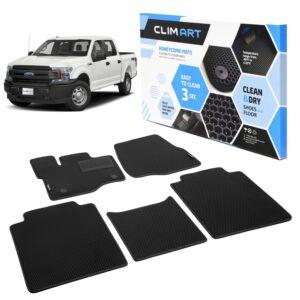 CLIM ART Honeycomb Custom Fit Floor Mats for Ford F-150 2015-2021 SuperCab, 1&2 Row, Car Mats Floor Liner, All-Weather, Car Accessories Man & Woman, Black/Black - FL011515009