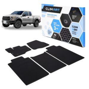 CLIM ART Honeycomb Custom Fit Floor Mats for Ford F-150 2015-2021 SuperCrew, 1&2 Row, Car Mats Floor Liner, All-Weather, Car Accessories for Man & Woman, Black/Black - FL011515010