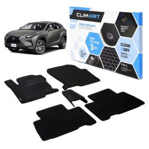 CLIM ART Honeycomb Custom Fit Floor Mats for Lexus NX 2015-2020, 1st & 2nd Row, Car Floor Liner, Allweather, Car Accessories, Tapetes Para Autos, Black/Black-FL011515060