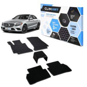 CLIM ART Honeycomb Custom Fit Floor Mats for Mercedes C-Class 2015-2021 Sedan, 1&2 Row, Car Mats Floor Liner, All-Weather, Car Accessories for Man & Woman, Black/Black - FL011515062