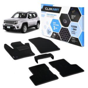 CLIM ART Honeycomb Custom Fit Floor Mats for Jeep Renegade 2015-2021, 1&2 Row, Car Mats Floor Liner, All-Weather, Car Accessories Man & Woman, Black/Black - FL011515090