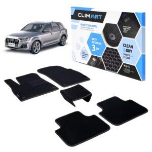 CLIM ART Honeycomb Custom Fit Floor Mats for Audi Q7 2017-2020, 1st & 2nd Row, Car Mats Floor Liner, All-Weather, Car Accessories for Man & Woman, Tapetes para Autos, Black/Black - FL011517081