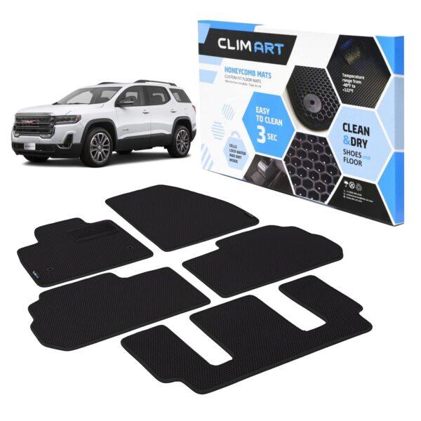 CLIM ART Honeycomb Custom Fit Floor Mats for GMC Acadia 2017-2022, 1&2 Row, Car Mats Floor Liner, All-Weather, Car Accessories Man & Woman, Black/Black - FL011517129