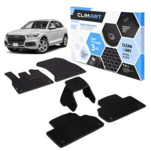 CLIM ART Honeycomb Custom Fit Floor Mats for Audi Q5 2018-2020, 1st & 2nd Row, Car Mats Floor Liner, All-Weather, Car Accessories for Man & Woman, Black/Black - FL011518053