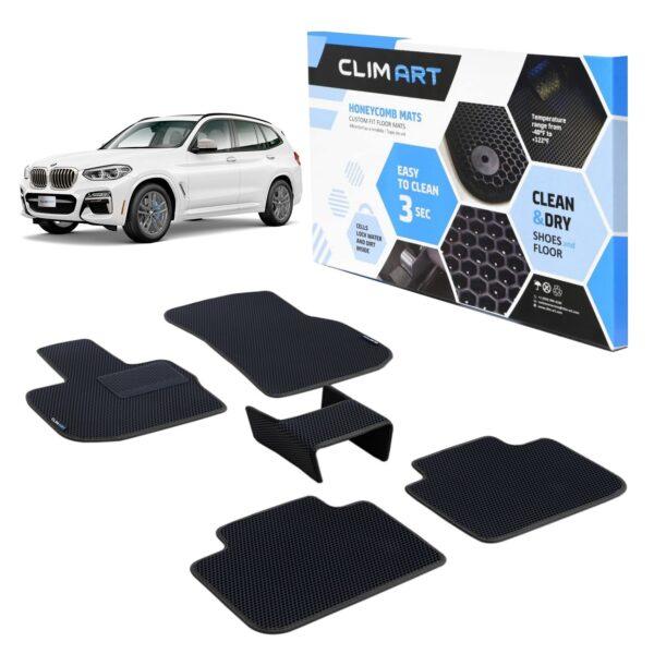 CLIM ART Honeycomb Custom Fit Floor Mats for BMW X3 2018-2022/BMW X4 2019-2022, 1&2 Row, Car Mats Floor Liner, All-Weather, Car Accessories Man & Woman, Black/Black - FL011518055