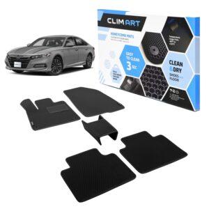 CLIM ART Honeycomb Custom Fit Floor Mats for Honda Accord 2018-2021, 1&2 Row, Car Mats Floor Liner, All-Weather, Car Accessories for Man & Woman, Black/Black - FL011518057