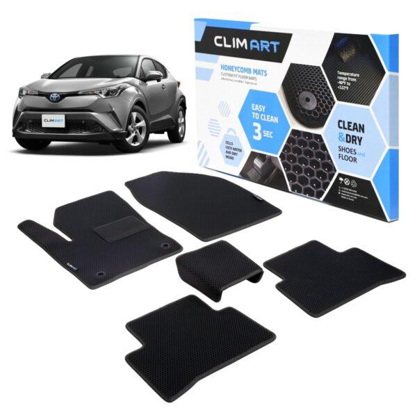 CLIM ART Honeycomb Custom Fit Floor Mats for Toyota C-HR 2018-2020, 1&2 Row, Car Mats Floor Liner, All-Weather, Car Accessories for Man & Woman, Black/Black - FL011518080