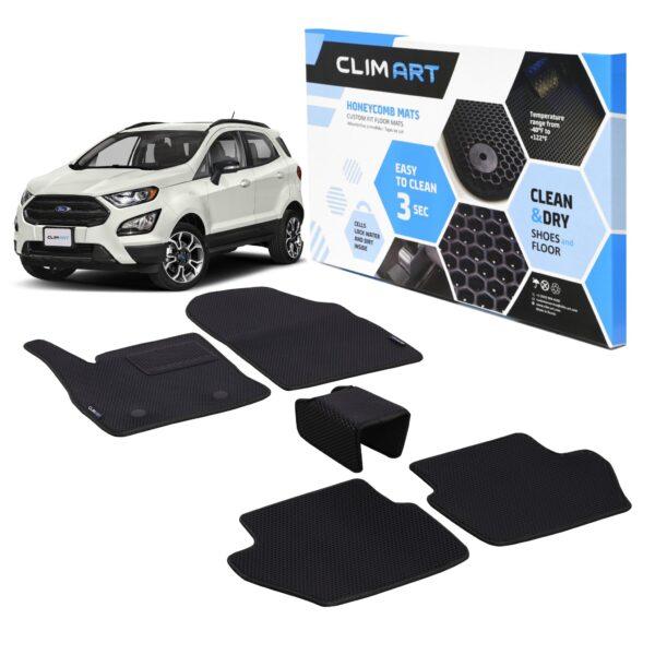 CLIM ART Honeycomb Custom Fit Floor Mats for Ford EcoSport 2018-2021, 1st & 2nd Row, Car Mats Floor Liner, All-Weather, Car Accessories for Man & Woman, Tapetes para Autos, Black/Black - FL011518085