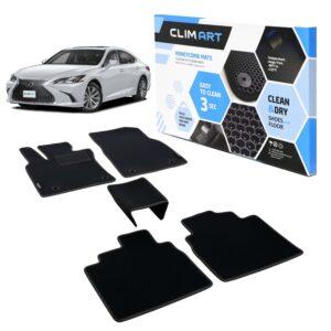 CLIM ART Honeycomb Custom Fit Floor Mats for Lexus ES 2019-2021, 1&2 Row, Car Mats Floor Liner, All-Weather, Car Accessories for Man & Woman, Black/Black - FL011519058