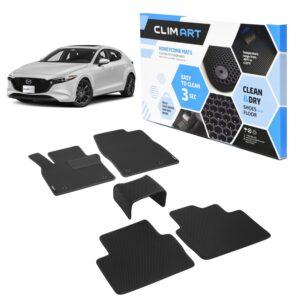 CLIM ART Honeycomb Custom Fit Floor Mats for Mazda 3 2019-2021, 1&2 Row, Car Mats Floor Liner, All-Weather, Car Accessories for Man & Woman, Black/Black - FL011519073