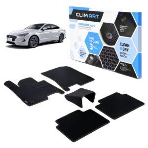 CLIM ART Honeycomb Custom Fit Floor Mats for Hyundai Sonata 2020-2021/Kia K5 2020-2021, 1st & 2nd Row, Car Mats Floor Liner, All-Weather, Car Accessories for Man & Woman, Tapetes para Autos, Black/Black - FL011520039