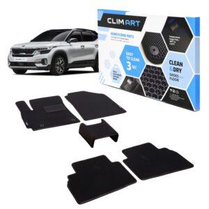 CLIM ART Honeycomb Custom Fit Floor Mats for Kia Seltos 2020-2022, 1&2 Row, Car Mats Floor Liner, All-Weather, Car Accessories for Man & Woman, Black/Black - FL011520175