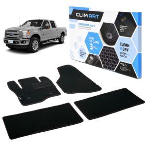 CLIM ART Honeycomb Custom Fit Floor Mats for Ford F-250 2012-2016 SuperCrew, 1&2 Row, Car Mats Floor Liner, All-Weather, Car Accessories Man & Woman, Black/Black - FL011599029