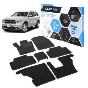 CLIM ART Honeycomb Custom Fit Floor Mats for Dodge Durango 2011-2012, 1&2&3 Row, Car Mats Floor Liner, All-Weather, Car Accessories Man & Woman, Black/Black - FL011611096