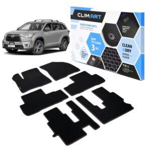 CLIM ART Honeycomb Custom Fit Floor Mats for Toyota Highlander 2014-2019, 1&2 Row, Car Mats Floor Liner, All-Weather, Car Accessories for Man & Woman, Black/Black - FL011614070