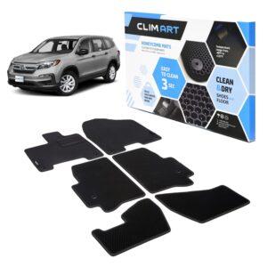 CLIM ART Honeycomb Custom Fit Floor Mats for Honda Pilot 2016-2020, 1st & 2nd & 3rd Row, Car Floor Liner, Allweather, Car Accessories, Tapetes Para Autos, Black/Black -FL011616067