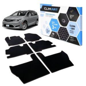 CLIM ART Honeycomb Custom Fit Floor Mats for Chrysler Pacifica 2017-2021, 1&2 Row, Car Mats Floor Liner, All-Weather, Car Accessories for Man & Woman, Black/Black - FL011616102