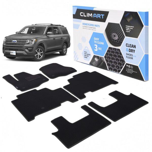 CLIM ART Honeycomb Custom Fit Floor Mats for Ford Expedition 2018-2020/Lincoln Navigator 2018-2020, 1&2 Row, Car Mats Floor Liner, All-Weather, Car Accessories Man & Woman, Black/Black - FL011618111