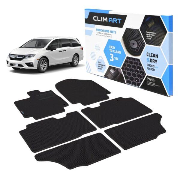 CLIM ART Honeycomb Custom Fit Floor Mats for Honda Odyssey 2018-2022, 1&2 Row, Car Mats Floor Liner, All-Weather, Car Accessories Man & Woman, Black/Black - FL011618128