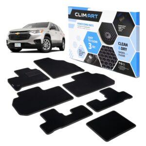 CLIM ART Honeycomb Custom Fit Floor Mats for Chevy Traverse 2018-2020, 1st & 2nd Row, Car Mats Floor Liner, All-Weather, Car Accessories for Man & Woman, Tapetes para Autos, Black/Black - FL011718077