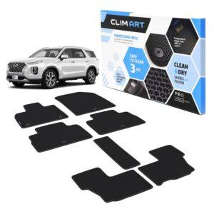 CLIM ART Honeycomb Custom Fit Floor Mats for Hyundai Palisade 2020-2022 Bench Seating, 1&2 Row, Car Mats Floor Liner, All-Weather, Car Accessories Man & Woman, Black/Black - FL011721120