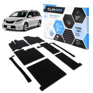 CLIM ART Honeycomb Custom Fit Floor Mats for Toyota Sienna 2013-2020, 1&2&3 Row, Car Mats Floor Liner, All-Weather, Car Accessories Man & Woman, Black/Black - FL011811025