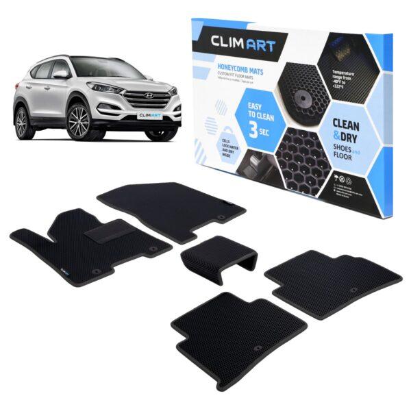 CLIM ART Honeycomb Custom Fit Floor Mats for Hyundai Tucson 2019-2021, 1st & 2nd Row, Car Mats Floor Liner, All-Weather, Car Accessories for Man & Woman, Tapetes para Autos, Black/Black - FL911316037