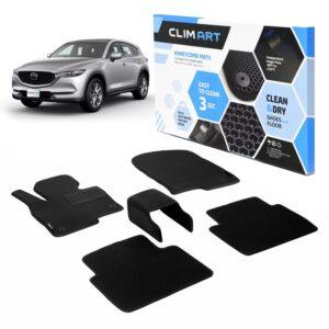 CLIM ART Honeycomb Custom Fit Floor Mats for Mazda CX-5 2017-2021, 1st & 2nd Row, Car Mats Floor Liner, All-Weather, Car Accessories for Man & Woman, Tapetes para Autos, Black/Black - FL911317036