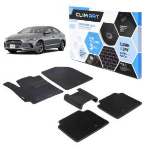 CLIM ART Honeycomb Custom Fit Floor Mats for Hyundai Elantra 2017-2020, 1st & 2nd Row, Car Mats Floor Liner, All-Weather, Car Accessories for Man & Woman, Black/Black - FL911317040