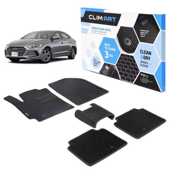 CLIM ART Honeycomb Custom Fit Floor Mats for Hyundai Elantra 2017-2020, 1st & 2nd Row, Car Mats Floor Liner, All-Weather, Car Accessories for Man & Woman, Black/Black - FL911317040