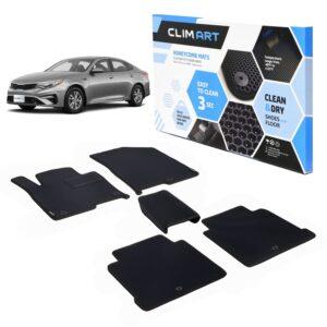 CLIM ART Honeycomb Custom Fit Floor Mats for Kia Optima 2016-2020/Hyundai Sonata 2015-2019, 1st & 2nd Row, Car Mats Floor Liner, All-Weather, Car Accessories for Man & Woman, Black/Black - FL911516061