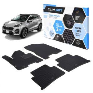 CLIM ART Honeycomb Custom Fit Floor Mats for Kia Sportage 2017-2022/Huyndai Tucson 2019-2021, 1st&2nd Row, Car Mats Floor Liner,All-Weather, Car Accessories for Man & Woman, Black/Black - FL911517043