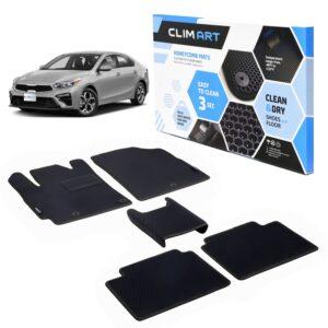 CLIM ART Honeycomb Custom Fit Floor Mats for Kia Forte 2019-2022, 1st & 2nd Row, Car Mats Floor Liner, All-Weather, Car Accessories for Man & Woman, Tapetes para Autos, Black/Black - FL911519064