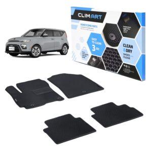 CLIM ART Honeycomb Custom Fit Floor Mats for Kia Soul 2020-2022, 1st & 2nd Row, Car Mats Floor Liner, All-Weather, Car Accessories for Man & Woman, Tapetes para Autos, Black/Black - FL911520042